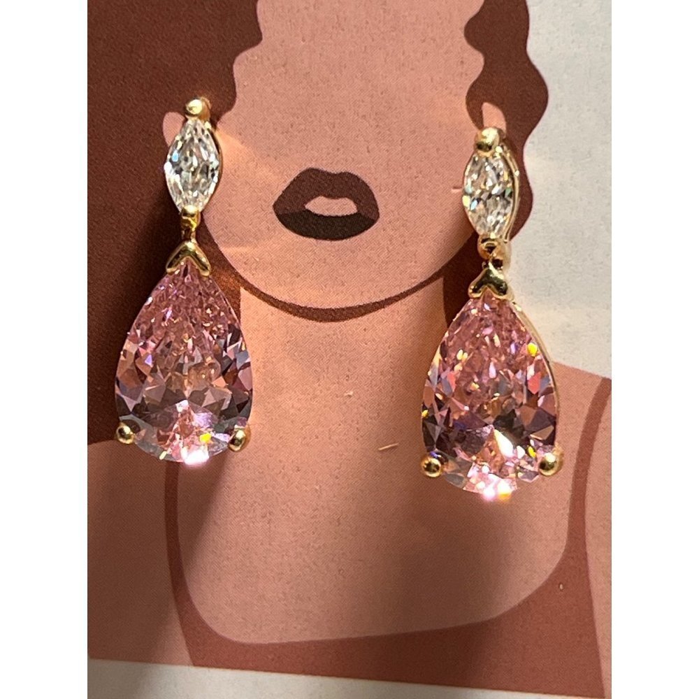 Pink Tear Drop Cubic Zirconia Post Earrings